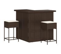 vidaXL Ensemble bar de jardin 3 pièces avec coussins Marron Poly rotin