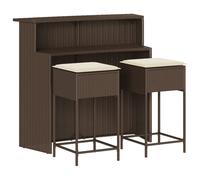 vidaXL Ensemble bar de jardin 3 pièces avec coussins Marron Poly rotin