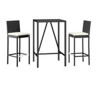 vidaXL Ensemble bar de jardin 3 pièces avec coussins noir Poly rotin