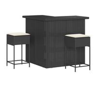 vidaXL Ensemble bar de jardin 3 pièces avec coussins noir Poly rotin