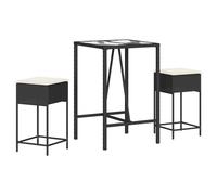 vidaXL Ensemble bar de jardin 3 pièces avec coussins noir Poly rotin