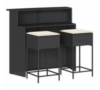 vidaXL Ensemble bar de jardin 3 pièces avec coussins noir Poly rotin