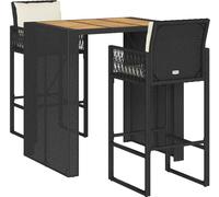 vidaXL Ensemble bar de jardin 3 pièces avec coussins Noir Poly rotin Acacia