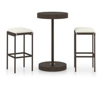 vidaXL Ensemble bar de jardin 3 pièces avec coussins Poly rotin brun