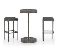 vidaXL Ensemble bar de jardin 3 pièces, poly rotin avec coussins, gris