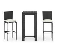vidaXL Ensemble bar de jardin 3 pièces avec coussins Poly rotin noir