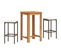 vidaXL Ensemble bar de jardin 3 pièces acacia massif brun et poly rotin 60 x 60 x 105