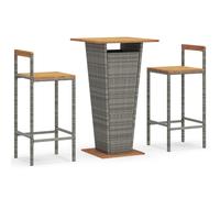 vidaXL Ensemble bar de jardin 3 pièces gris Poly rotin & bois massif acacia