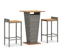 vidaXL Ensemble bar de jardin 3 pièces gris Poly rotin & bois massif acacia