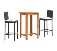 vidaXL Ensemble bar de jardin 3 pièces – Bois massif acacia & poly rotin – Noir