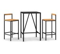 vidaXL Ensemble bar de jardin 3 pièces noir Poly rotin & bois massif acacia