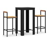 vidaXL Ensemble bar de jardin 3 pièces noir Poly rotin & bois massif acacia