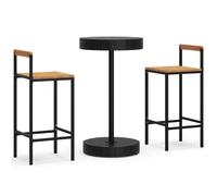 vidaXL Ensemble bar de jardin 3 pièces Poly rotin et bois massif acacia Noir