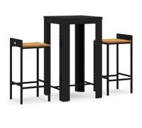 vidaXL Ensemble bar de jardin 3 pièces noir Poly rotin & bois massif acacia