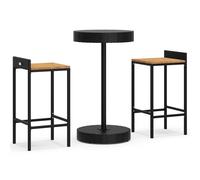 vidaXL Ensemble bar de jardin 3 pièces noir Poly rotin & bois massif acacia