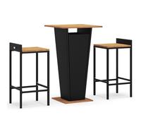 vidaXL Ensemble bar de jardin 3 pièces noir Poly rotin & bois massif acacia