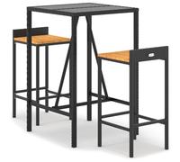 vidaXL Ensemble bar de jardin 3 pièces noir Poly rotin & bois massif acacia