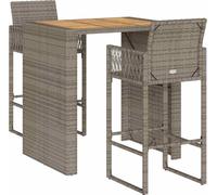 vidaXL Ensemble bar de jardin 3 pièces sans coussins Gris Poly rotin Acacia