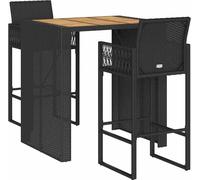 vidaXL Ensemble bar de jardin 3 pièces sans coussins noir poly rotin acacia