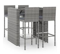 vidaXL Ensemble bar de jardin 5 pièces avec coussins Gris Poly rotin