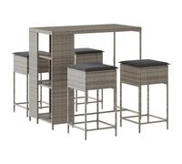 vidaXL Ensemble bar de jardin 5 pièces avec coussins Gris Poly rotin