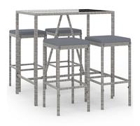 Ensemble de bar de jardin 5 pcs avec coussins gris poly rotin, ensemble de table de bar, table et chaise de bar, 3187634