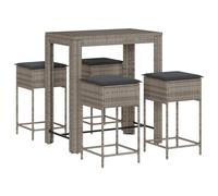 vidaXL Ensemble bar de jardin 5 pièces avec coussins Gris Poly rotin
