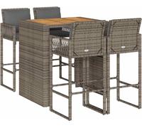 vidaXL Ensemble bar de jardin 5 pièces avec coussins Gris Poly rotin Acacia