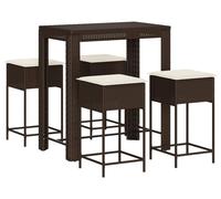 vidaXL Ensemble bar de jardin 5 pièces avec coussins Marron Poly rotin
