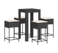 vidaXL Ensemble bar de jardin 5 pièces avec coussins noir Poly rotin