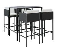 vidaXL Ensemble bar de jardin 5 pièces avec coussins noir Poly rotin
