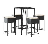 vidaXL Ensemble bar de jardin 5 pièces avec coussins noir Poly rotin
