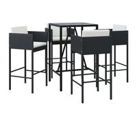 vidaXL Ensemble bar de jardin 5 pièces avec coussins noir Poly rotin