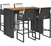 vidaXL Ensemble bar de jardin 5 pièces avec coussins Noir Poly rotin Acacia