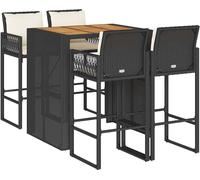 vidaXL Ensemble bar de jardin 5 pièces avec coussins Noir Poly rotin Acacia