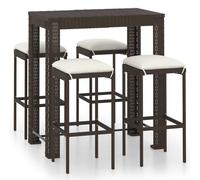 vidaXL Ensemble bar de jardin 5 pièces avec coussins Poly rotin brun