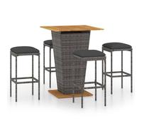 vidaXL Ensemble bar de jardin 5 pièces en poly rotin avec coussins Gris