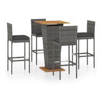 5-delige Tuinbarset met kussens poly rattan grijs3064859