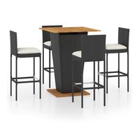 vidaXL Ensemble bar de jardin 5 pièces avec coussins Poly rotin noir