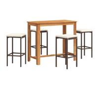 vidaXL Ensemble bar de jardin 5 pièces Bois massif acacia et poly rotin Marron 120 x 60 x 105 cm