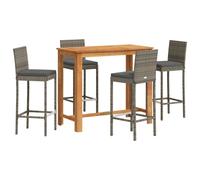 vidaXL Ensemble bar de jardin 5 pièces Gris Bois massif Acacia et polyrotin