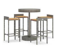 vidaXL Ensemble de bar de jardin 5 pièces gris en poly rotin et bois massif acacia