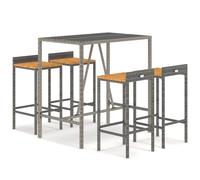 vidaXL Ensemble bar de jardin 5 pièces gris Poly rotin & bois massif acacia