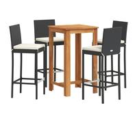 vidaXL Ensemble bar de jardin 5 pièces noir bois massif acacia et poly rotin