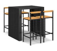 vidaXL Ensemble bar de jardin 5 pièces noir Poly rotin & bois massif acacia