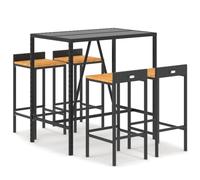 vidaXL Ensemble bar de jardin 5 pièces noir Poly rotin & bois massif acacia