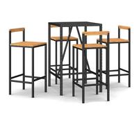 vidaXL Ensemble bar de jardin 5 pièces noir Poly rotin & bois massif acacia