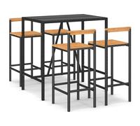 vidaXL Ensemble bar de jardin 5 pièces noir Poly rotin & bois massif acacia