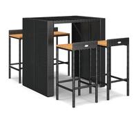 vidaXL Ensemble bar de jardin 5 pièces noir Poly rotin & bois massif acacia