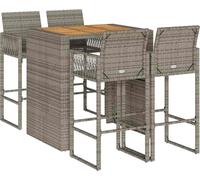 vidaXL Ensemble bar de jardin 5 pièces – Poly rotin gris, plateau Acacia – Sans coussins